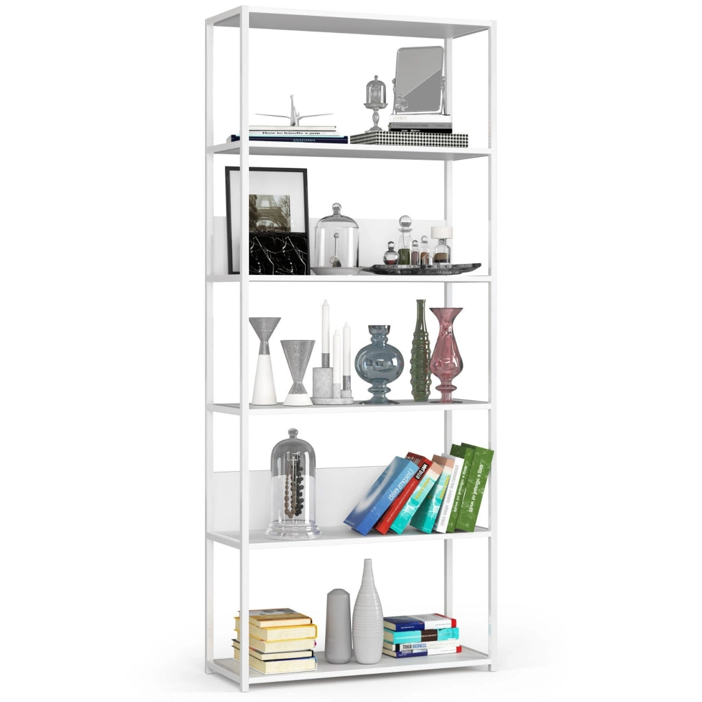 Scaffale stilo loft con ripiani in legno 80 cm Bianca 80 cm 80x32x192 cm