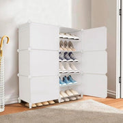 Cassettiera per Scarpe Alta con Porte - Bianca - Stivata e Ripiegabile