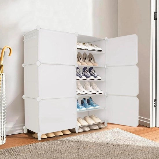Cassettiera per Scarpe Alta con Porte - Bianca - Stivata e Ripiegabile