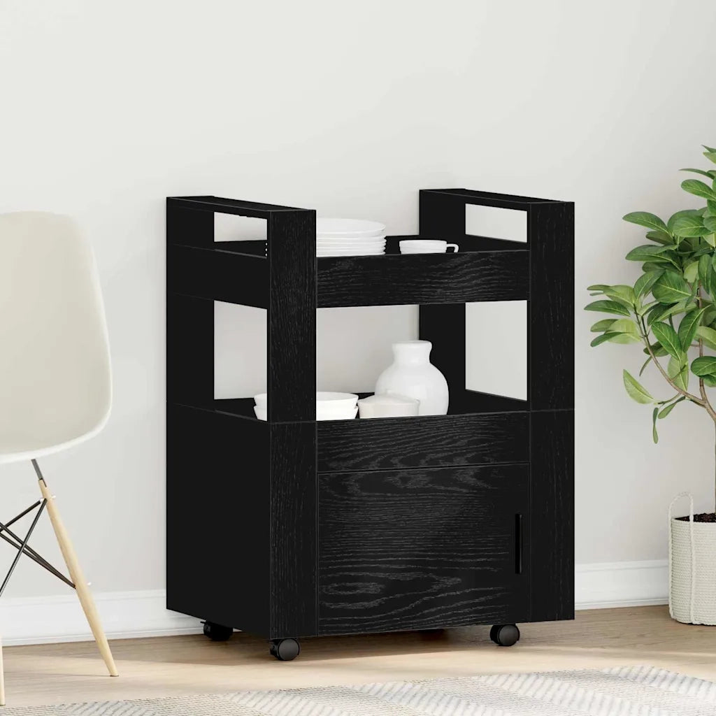Carrello da Cucina-Scaffale per Cucina Rovere nero 60 x 45 x 80 cm 108016