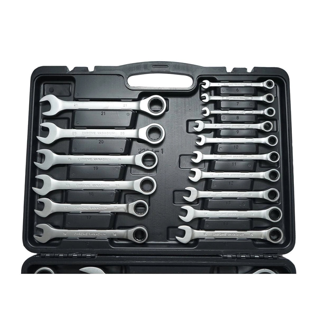 Set 22 chiavi combinate con cricchetto Snodate CrV 6-32 mm Set 22 chiavi Breckner Germany