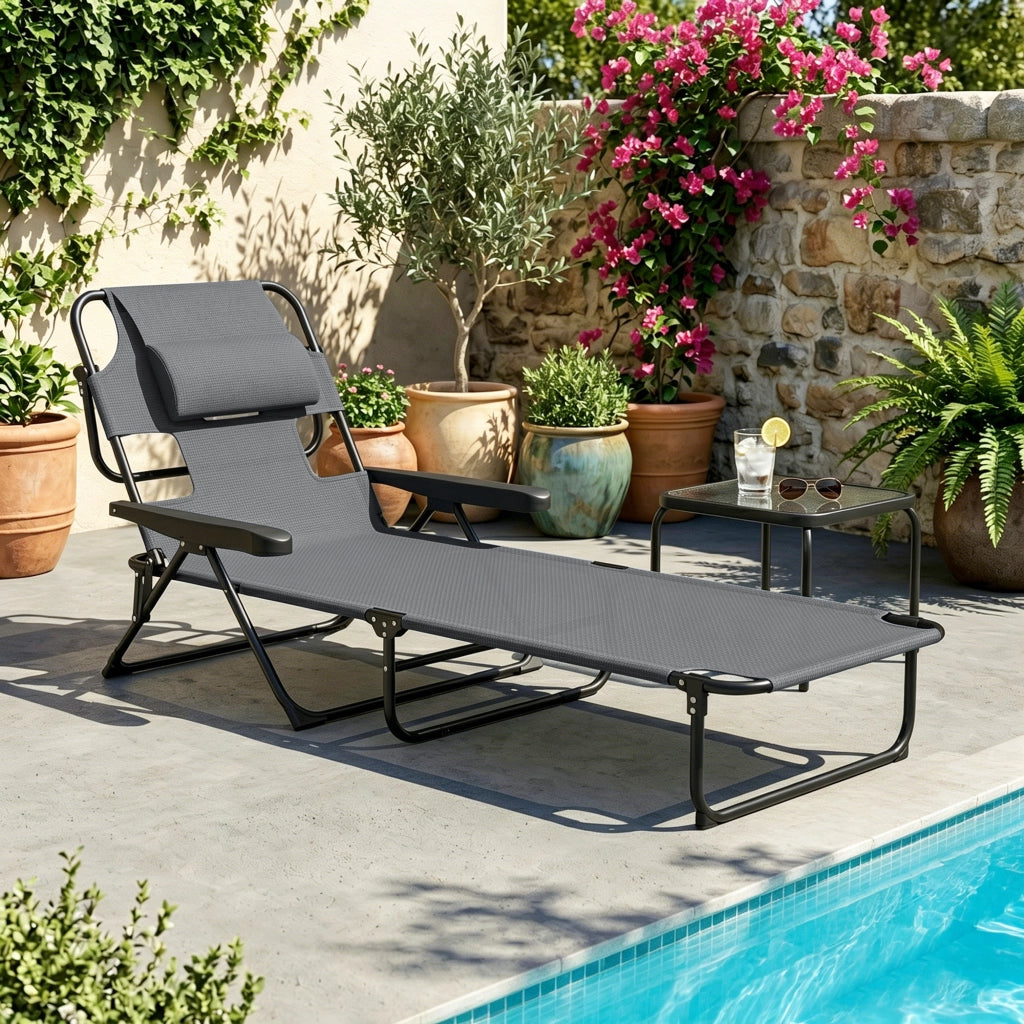 Poltrona chaise longue da giardino pieghevole ¨C zephmum ¨C Grigio 72x194x89 cm
