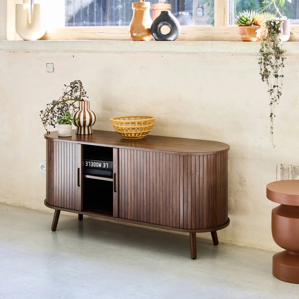 Mobile tv scandinavo con 2 ante scorrevoli, 120cm, noce