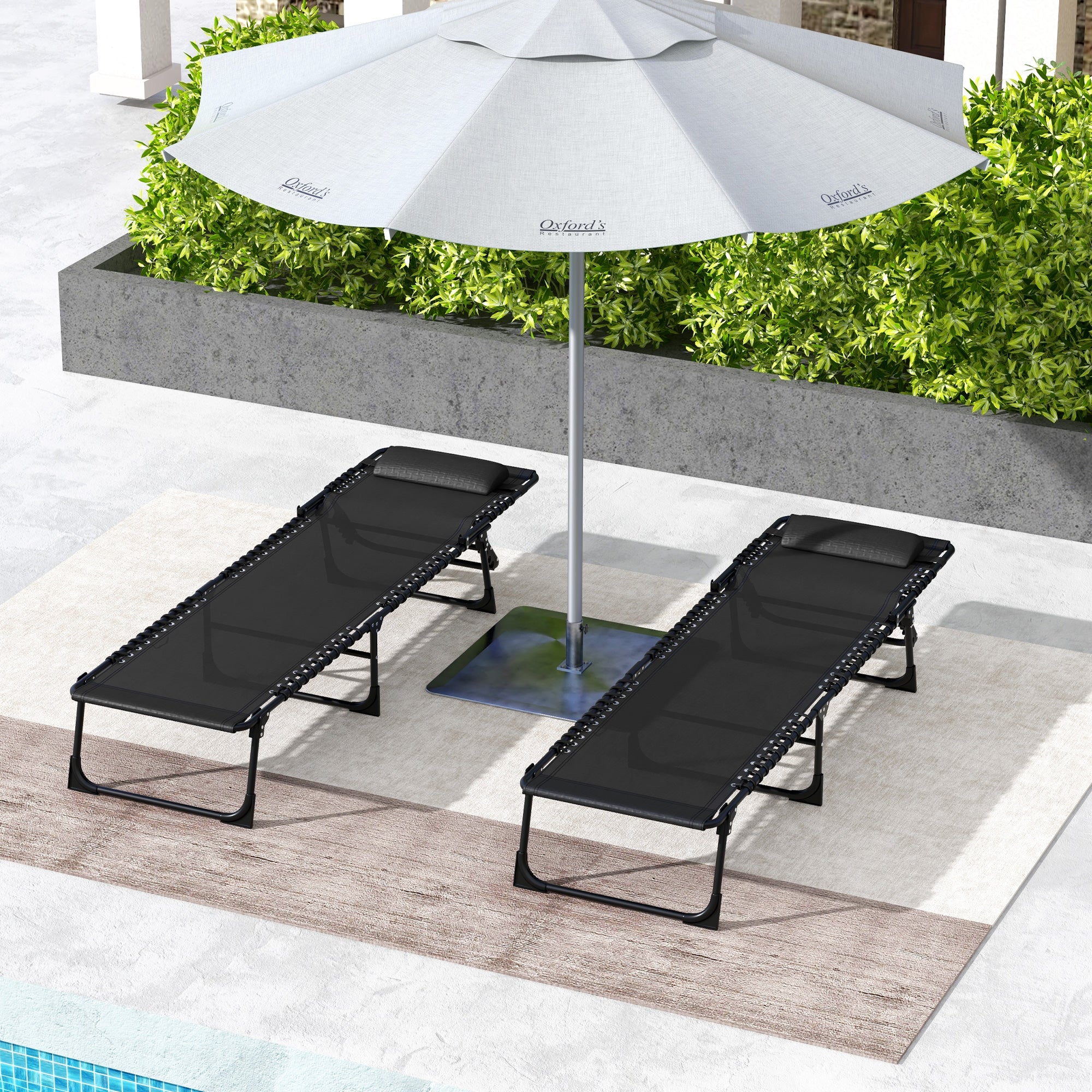 Set 2 Lettini Prendisole 189x58x30 cm con Schienale Reclinabile in Acciaio Nero