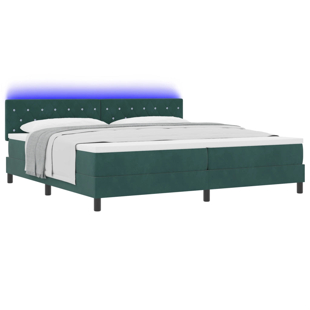 Letto Contenitore con Materasso e LED Verde Scuro 200x200 cm Velluto