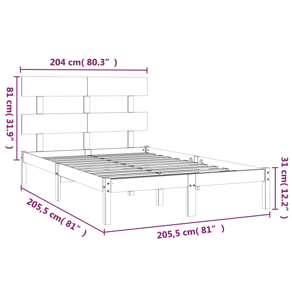 Giroletto-Struttura Letto Grigio in Legno Massello 200x200 cm 849708