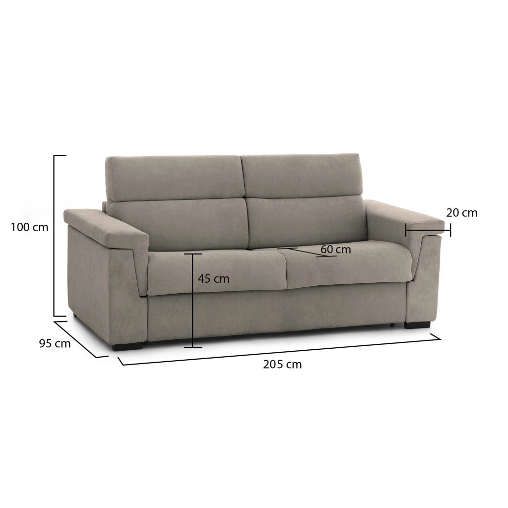 Flaibano, Divano Fisso 2 Posti Sfoderabile Made in Italy, 205x95x100h cm Grigio Tortora