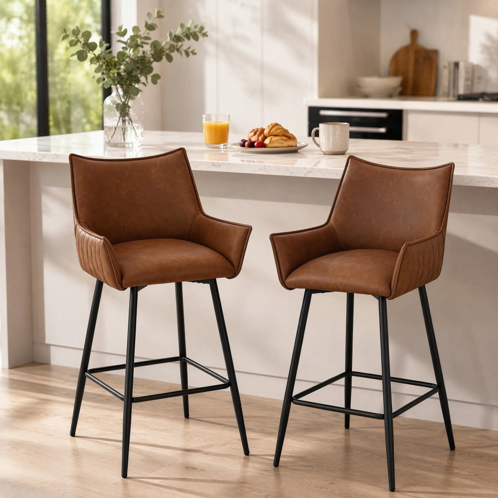 SGABELLO BAR Vintage in PU e Metallo 51x49x90 cm Set da 2 pezzi