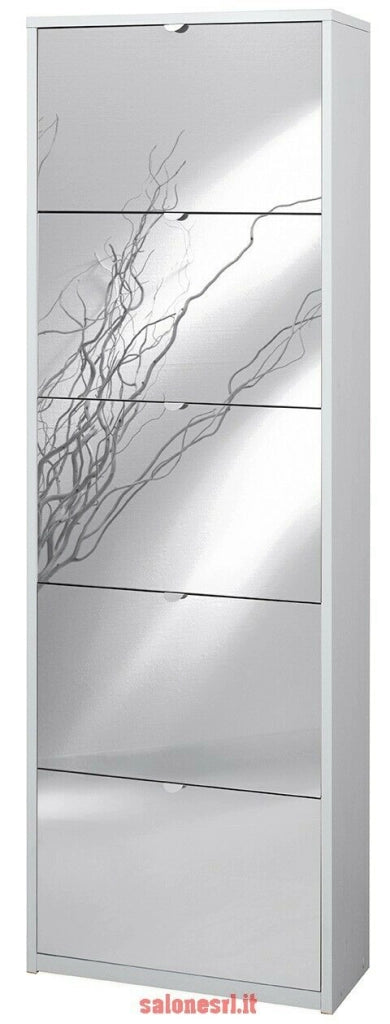 KIT SCARPIERA 5 ANTE A RIBALTA CON SPECCHIO FRONTALE H190 L63 P29 Cm FINITURA BIANCO SARMOG Sk565spk