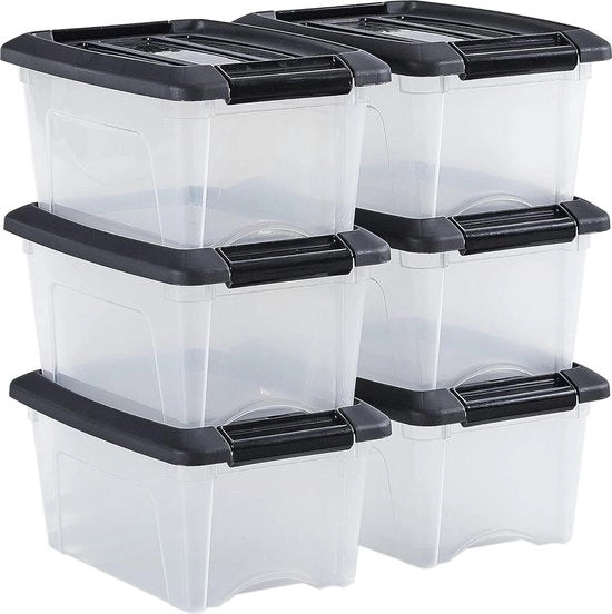 Set di contenitori di plastica con coperchio e clip di chiusura 5L da 6 pezzi Con maniglie integrate Riutilizzabili BPA libero Per camera da letto, ufficio, soggiorno Nero