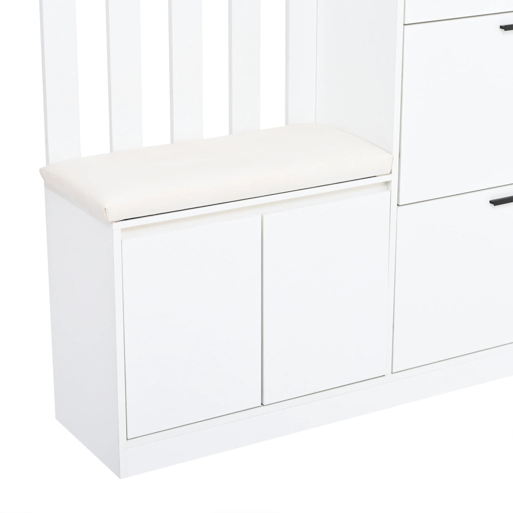 Mobile ingresso con 2 ante; 1 cassetto; 2 ribalte e 10 ganci - per ingresso - in MDF - bianco