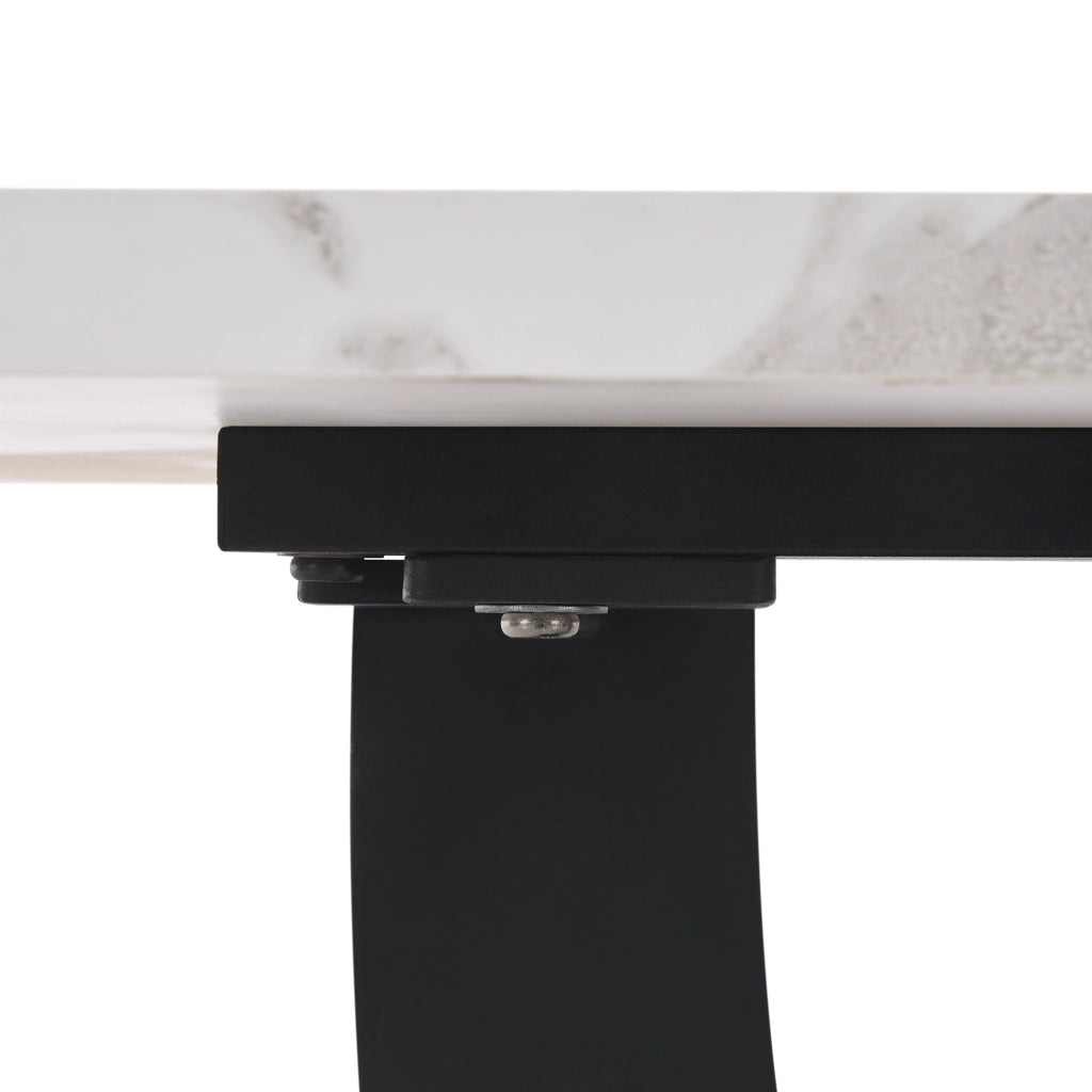 Tavolo da Pranzo Allungabile con 4 Sedie ¨C MINIMAL ¨C Piano Bianco Effetto Marmo, Gambe Nere, Velluto Grigio