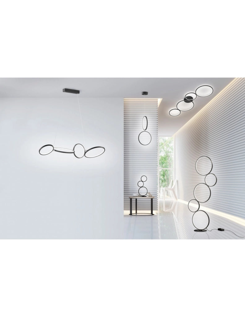 Plafoniera Rondo 4 Cerchi Led Nero L97 cm Trio Lighting