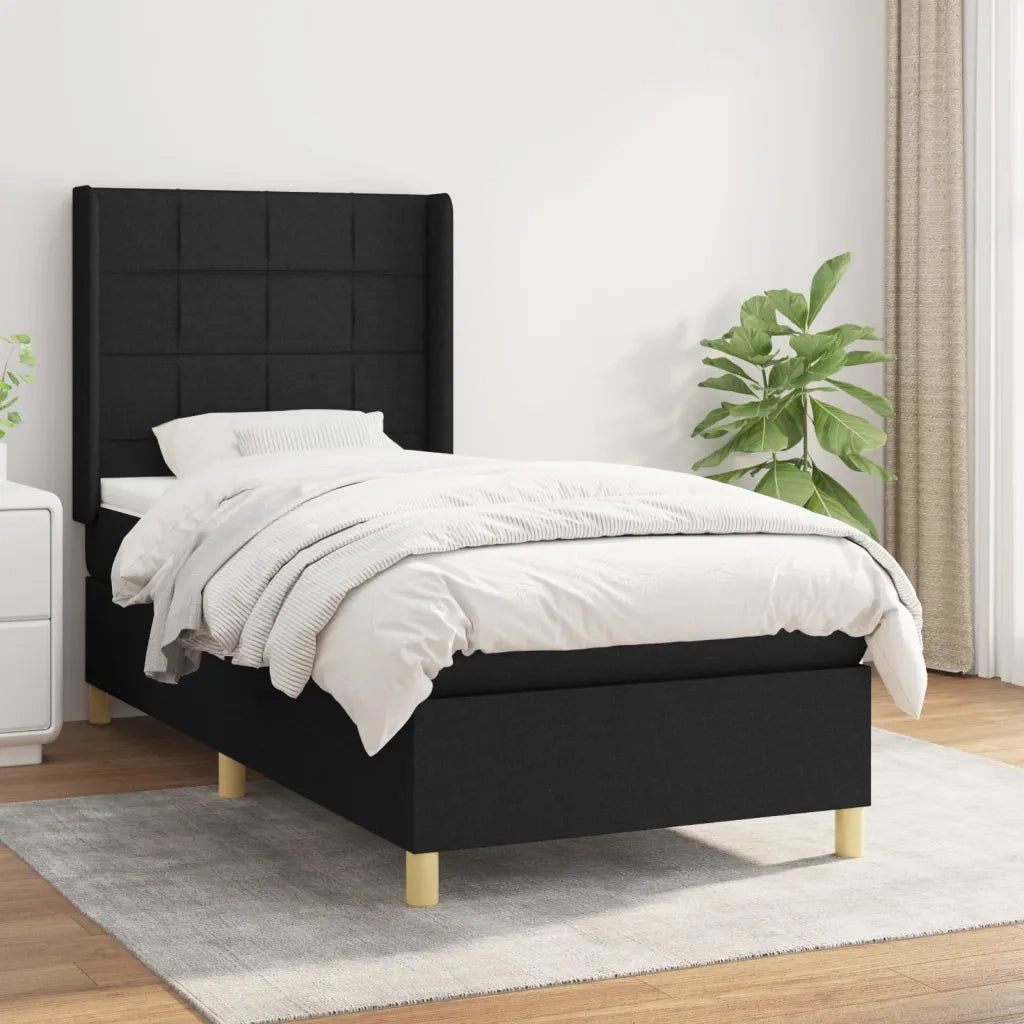 Letto singolo | Letto per adulti | Giroletto a Molle con Materasso Nero 80x200 cm inTessuto