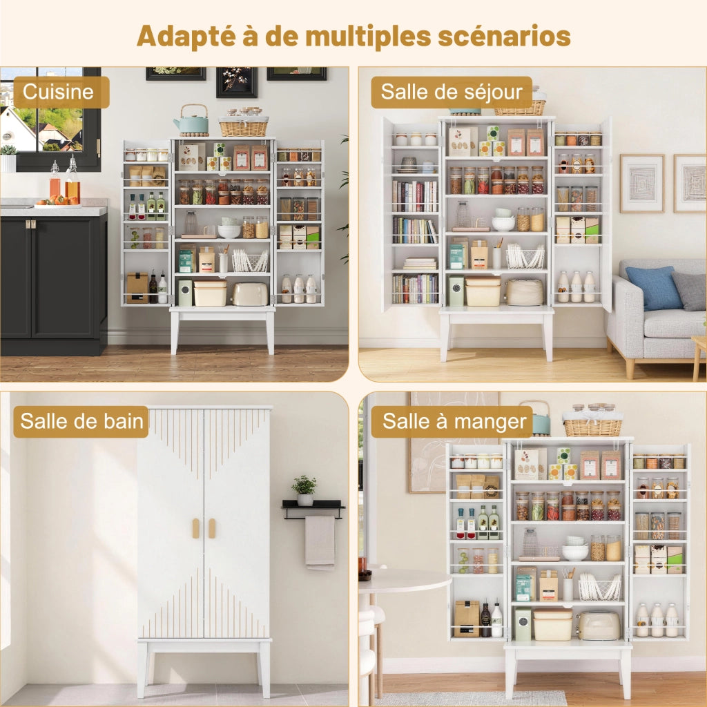 Credenza con 5 vani e 2 ante; per cucina e soggiorno; in MDF; 120×59×30 cm; bianco