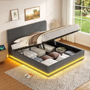 LETTO Imbottito Contenitore 140x200 cm Corduroy Grigio Scuro con LED e USB-C