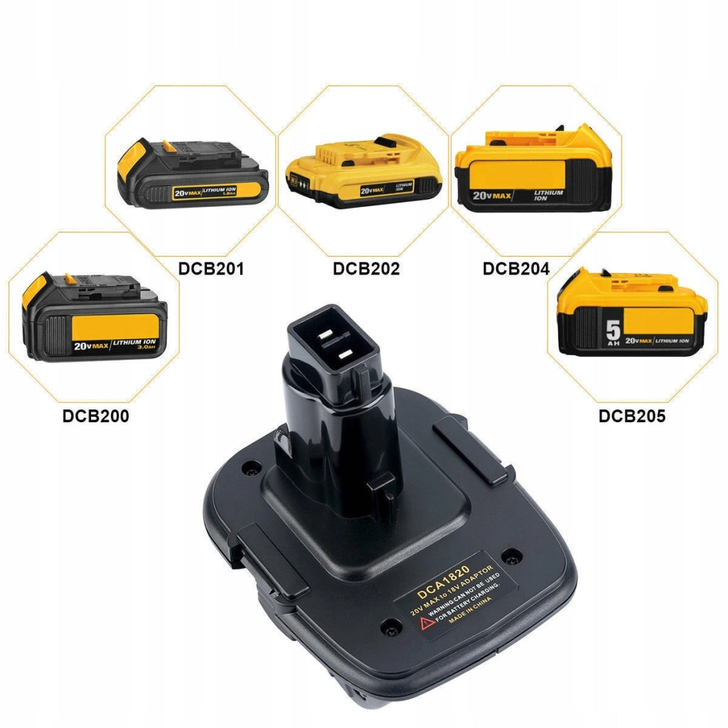 Adattatore per Batteria Dewalt DCA1820 – Compatibile con Utensili 18V NiCad/NiMh e Batterie 20V Li-Ion