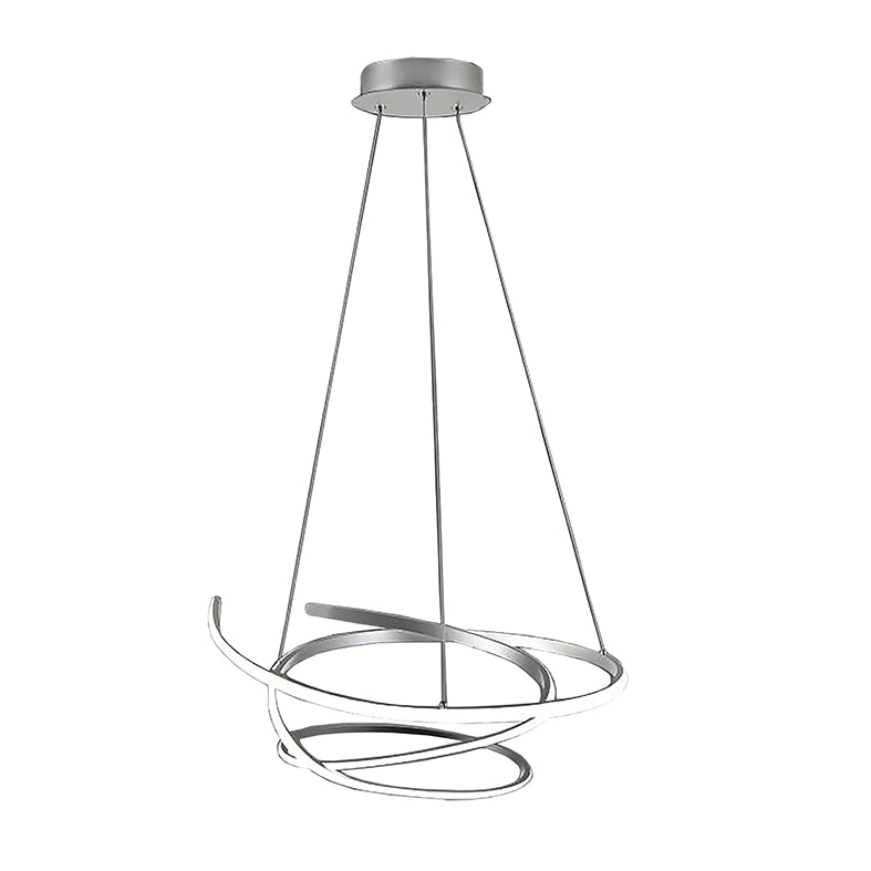 Curvy - Sospensione LED 45W 4500K IP20 con struttura in alluminio finitura argento satinato, design sinuoso e tondeggiante - Rossini Group