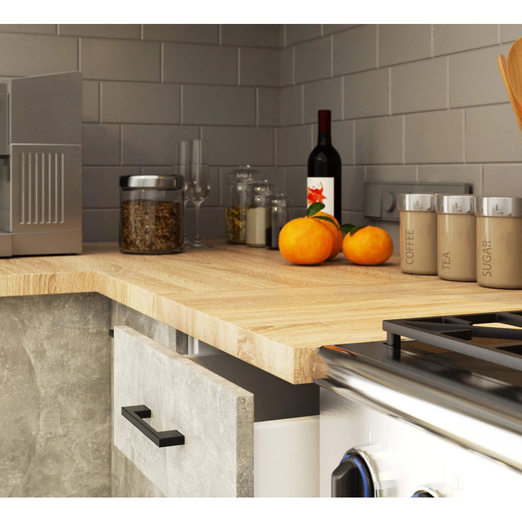 Set da cucina con vetrina AKORD OLIWIA 3,0 m Bianco 300 cm 11 ante 1 cassetto frontale Cemento 300×46×203 cm