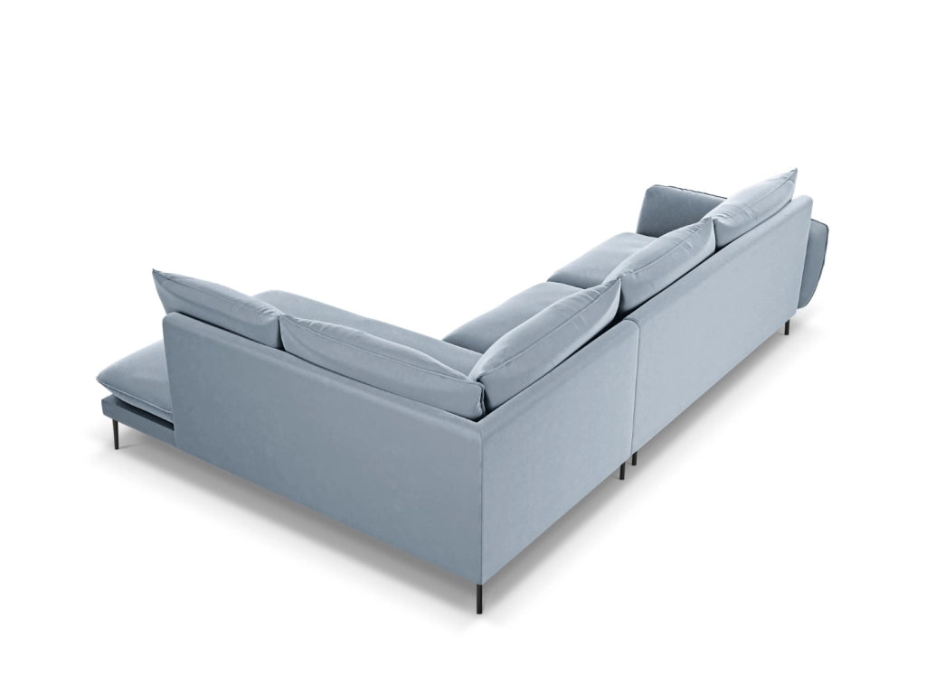 Cosmopolitan Design - Divano angolare destro "Vienna" 6 posti in velluto azzurro 