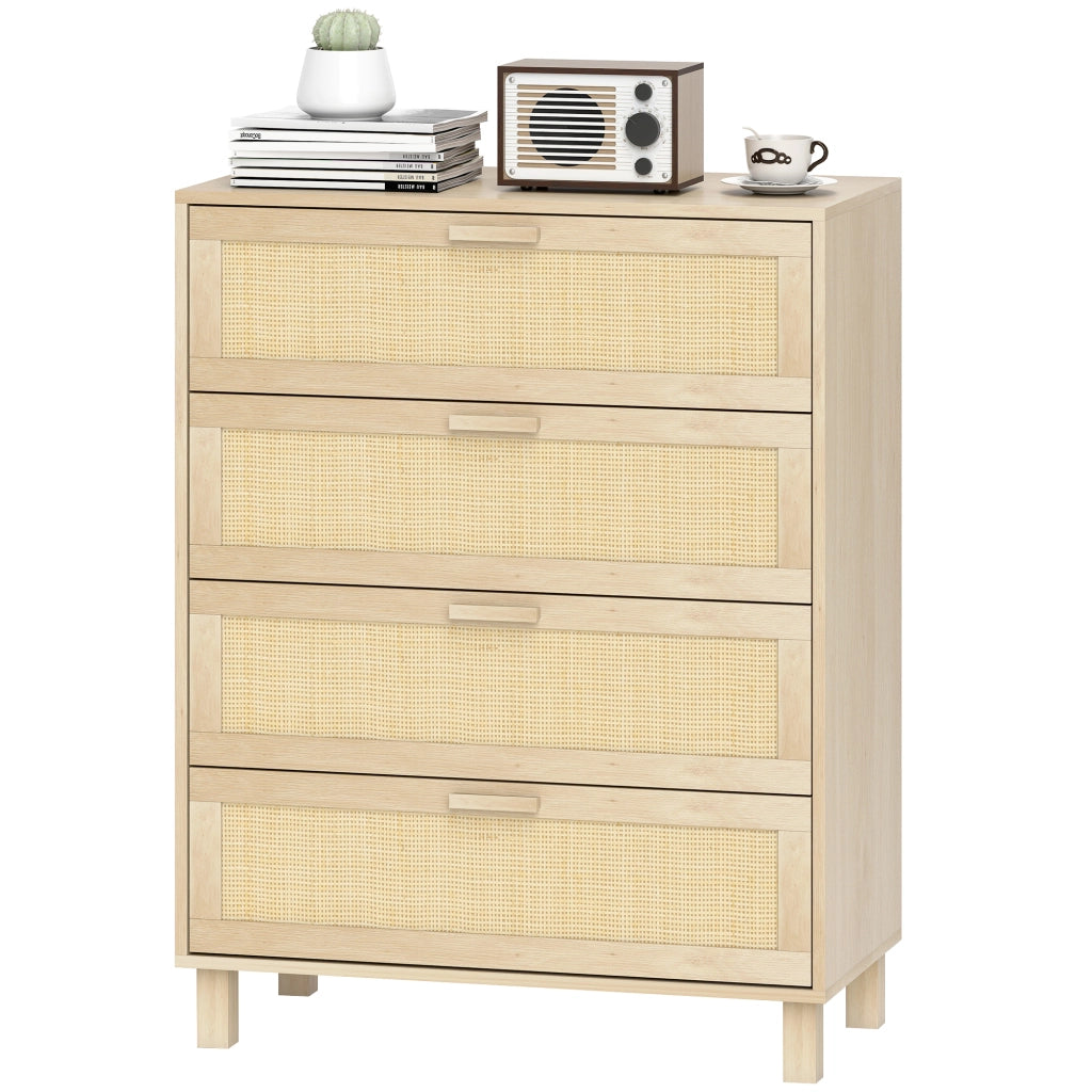 Cassettiera 4 cassetti con cannage in rotin ¨C Xylo ¨C 80x40x103 cm legno chiaro MDF
