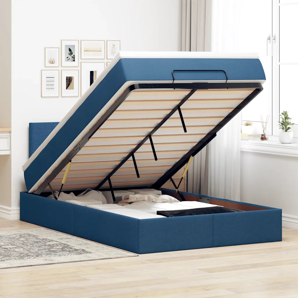 Pouf Letto con Materasso e LED Blu 120x190cm in Tessuto 3312214