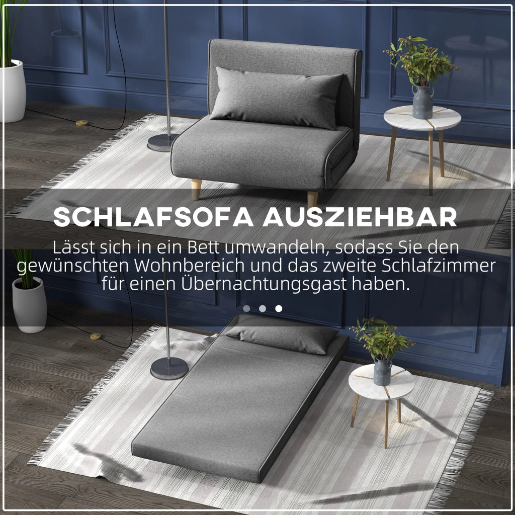 Divano letto singolo convertibile con schienale regolabile e cuscino, per relax, in lino grigio, 94 × 78 × 80 cm