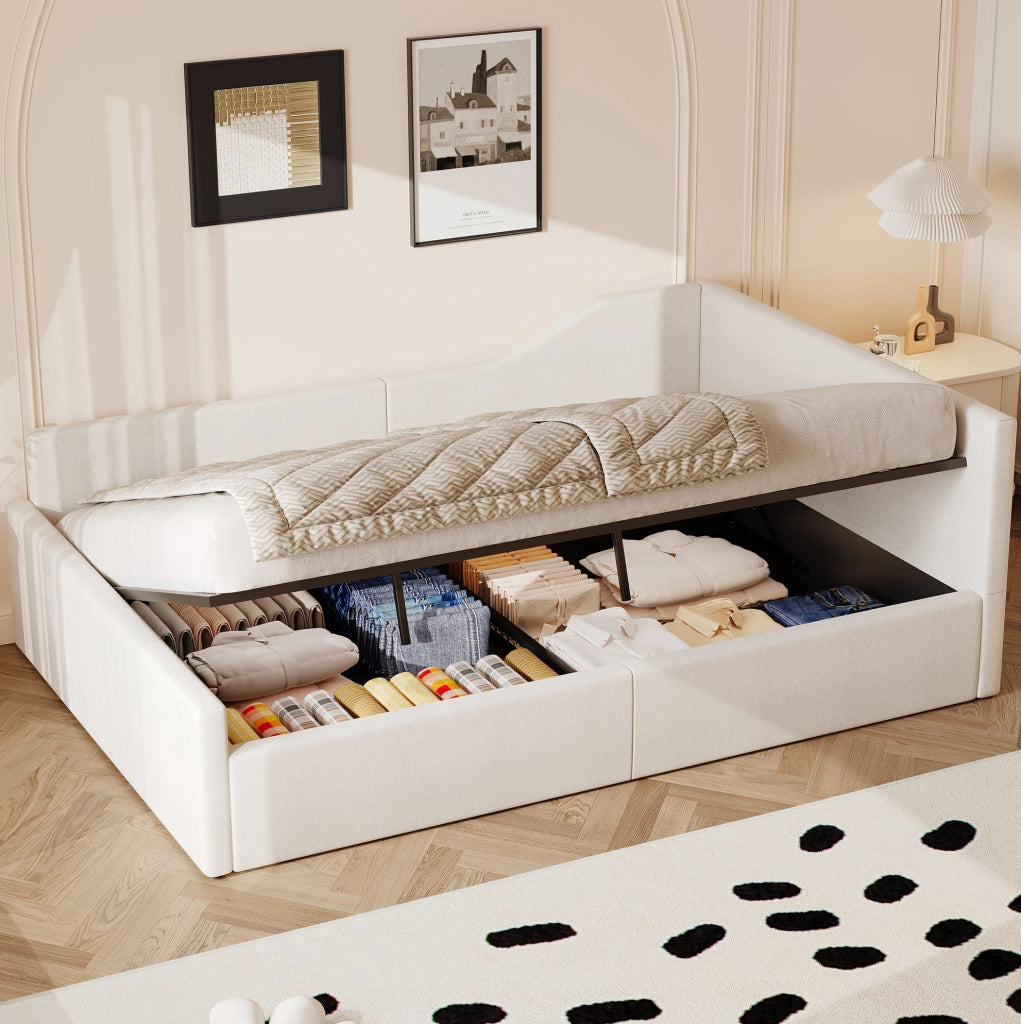 Divano letto 140x200 con contenitore; MDF e compensato; beige