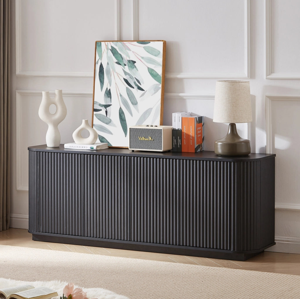 Mobile TV 162,5x38 cm nero in MDF, 4 ante con apertura a pressione