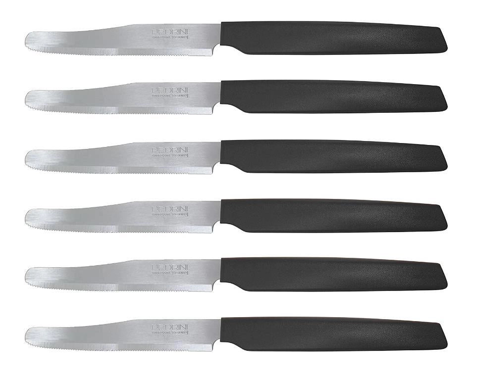 Set 6 Coltelli da Tavola Cucina Active Lama Seghettata Neri Pedrini