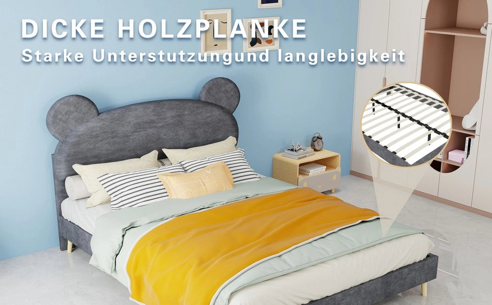 Letto Imbottito con Testiera in Tessuto e Materasso a Molle, con Materasso ¨C MINIMAL ¨C Grigio, 140x200