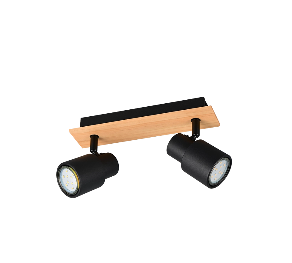 Barra 2 spots, metallo e legno, nero, L 31 cm, Pierre