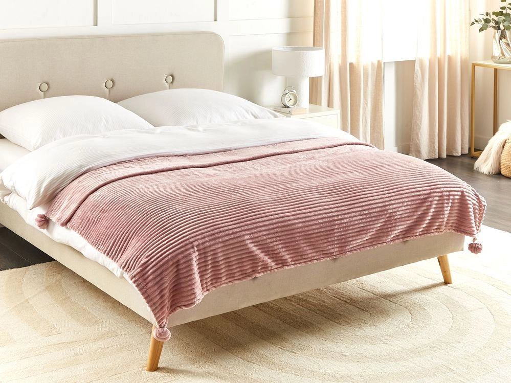 Morbido Plaid con Finitura a Coste e Bordi con nappe 150 x 200 cm Rosa