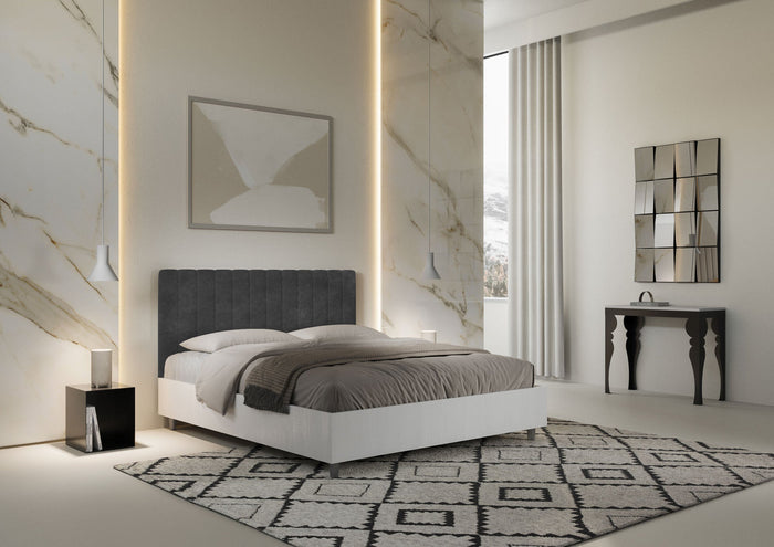 Letto Matrimoniale 160x190 cm con Rete e Contenitore Kaia Grigio