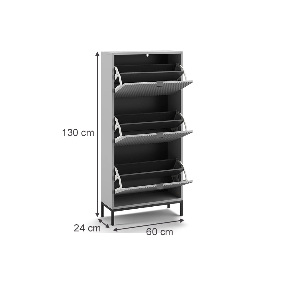 Vicco Scarpiera da ingresso Grigio 60 x 130 cm con 3 cassetti pieghevoli