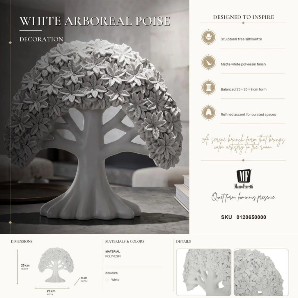 Scultura decorativa Albero in poliresina bianca