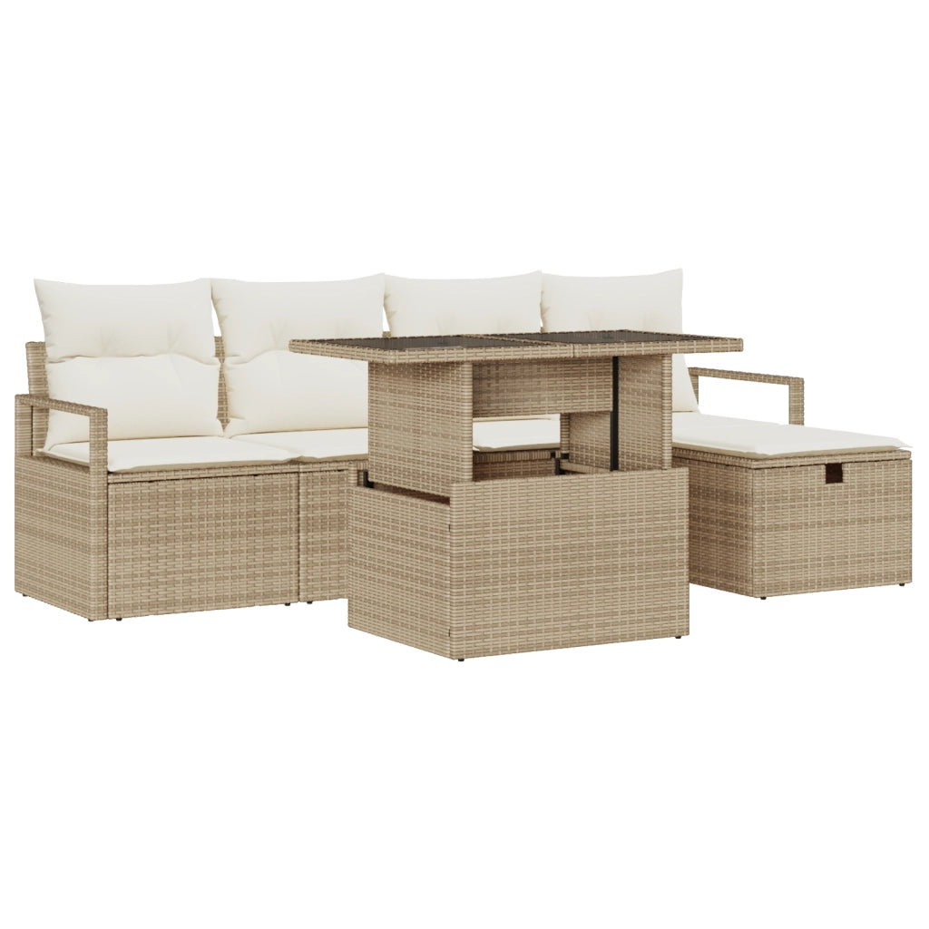Set divani giardino  6 pezzi con cuscini beige in polyrattan