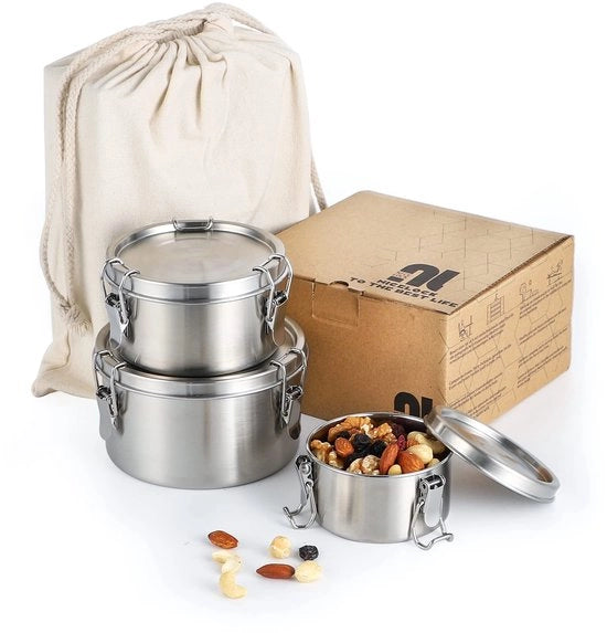 Contenitori per pasti in acciaio inossidabile (3 pezzi) 

Contenitore per cibo per adulti e bambini in acciaio inossidabile adatto per snack, frutta, granola per colazione, zuppe e pasti principali ecc.