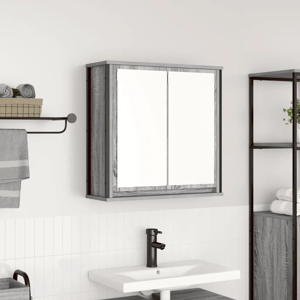 Pensile da Bagno | Armadio da bagno con Specchio Grigio Sonoma 60x21x60 cm