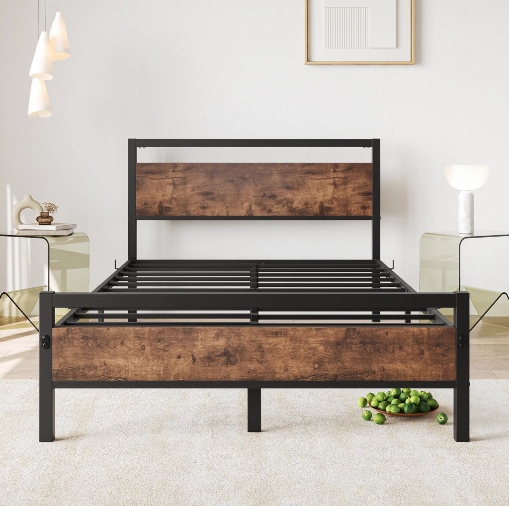 Letto singolo 120x200 cm in metallo e MDF con rete a doghe
