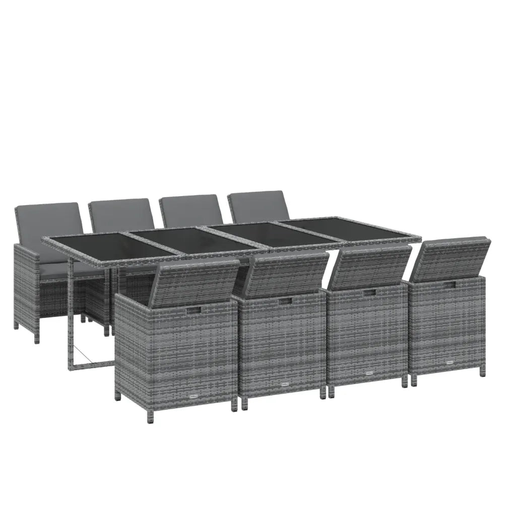 Set Pranzo da Giardino 9 pz con Cuscini in Polyrattan Grigio 3095563