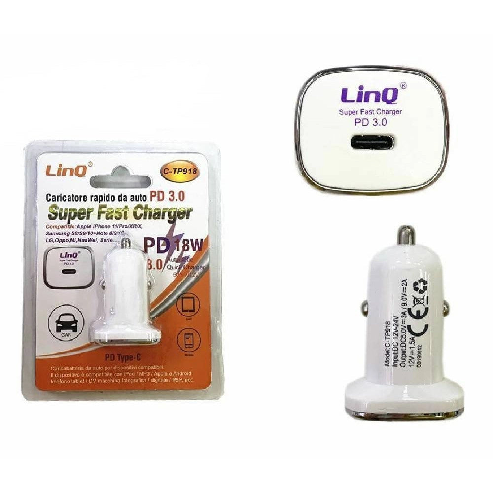 Trade Shop - Caricabatterie Adattatore Rapido Da Auto Pd Type-c 3.0 Super Fast 18 W C-tp918 -