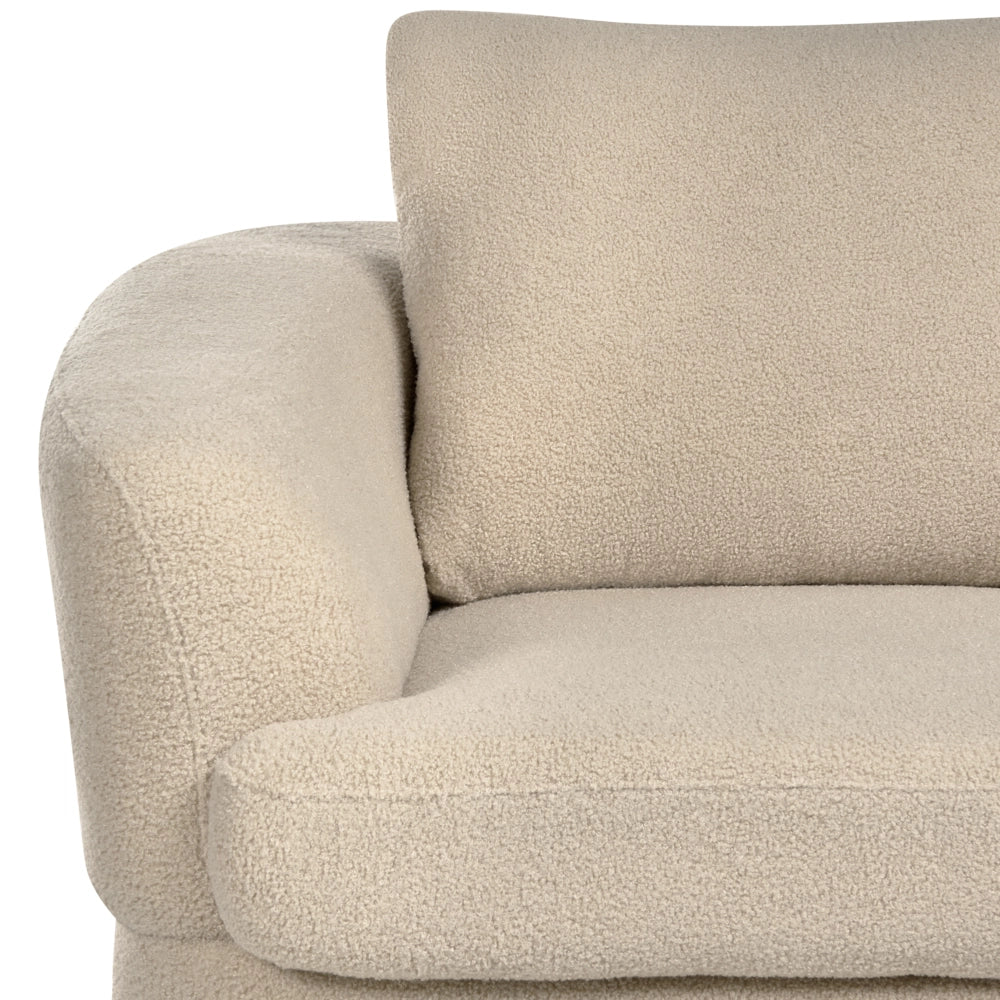 Divano a 2 posti Tappezzeria in bouclè beige chiaro Gambe nere in ferro con braccioli Angolo lettura soggiorno Stile moderno