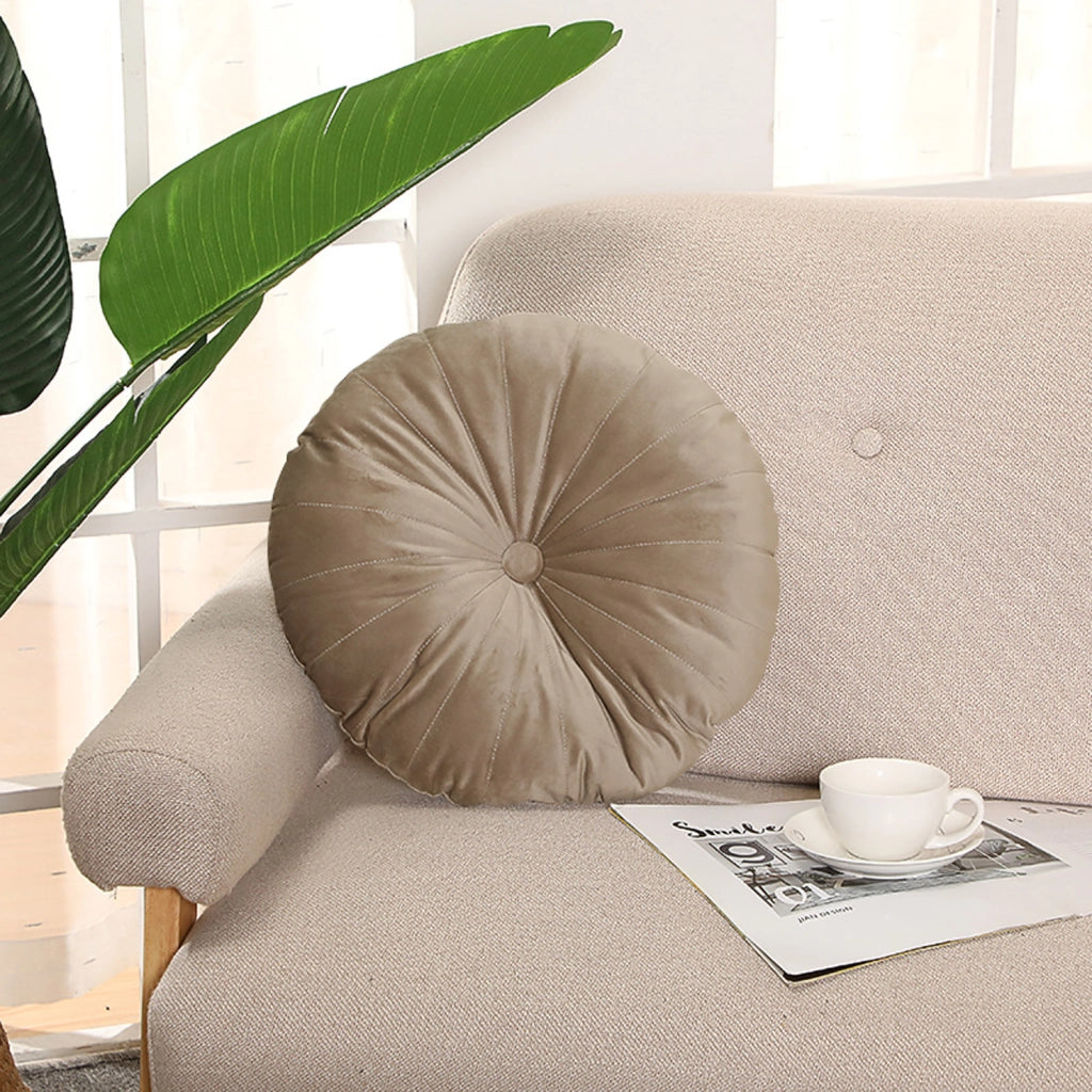 Cuscino Rotondo Zucca Effetto Velluto Circolari Per Divano Decorativo Letto 40 Cm  Beige