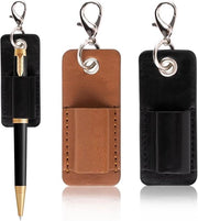 Pen holder portatile in pelle con lanyard anti-perdita, protezione per occhiali da vista e porta chiavi o collare per animale da 2 pezzi
