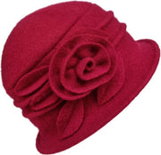 Cappelli di lana per donne - cappelli di lana per donne con decorazioni floreali - cappelli eleganti di alta qualità - rosso