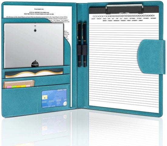 Notebook in pelle con copertina, contenitore per documenti, agenda con contenitori per documenti, pen holder e chiusura magnetica, adatto per riunioni aziendali (turquoise)