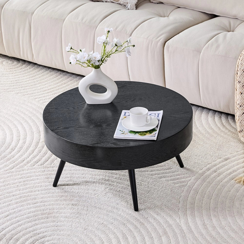 Tavolino da Caff¨¨ Rotondo ¨C MINIMAL ¨C Nero, MDF, Gambe in Metallo, ?70 cm
