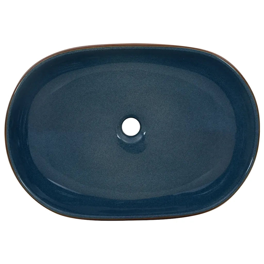 Lavabo da Appoggio Marrone e Blu Ovale 59x40x14 cm Ceramica CFW7108598