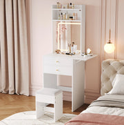 Toeletta 75x45x156 cm con piano pieghevole e LED a 3 colori in MDF bianco